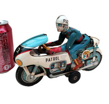Moto Police Patrol Friction 20Cm Tole Litho Excellent Etat Nomura Japan 1960