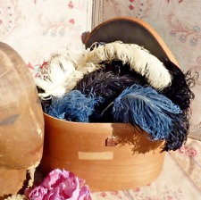OLD HAT BOX trimmed with various ostrich feathers, milliner stock
