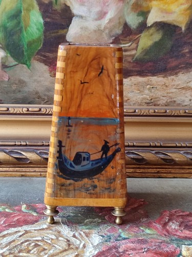 Ancien petit vase bois peint - petit,