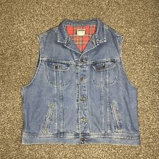 Lee Mens Denim Jean Vest XXL Red Plaid Flannel Lined Button Biker Moto 90s VTG