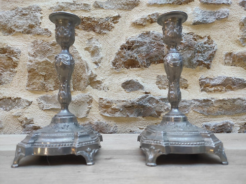 Paire bougeoirs métal - bougeoirs, en