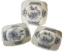 Lot of 3 CLAIREFONTAINE 19th Century Terre de Fer printed earthenware dessert plates