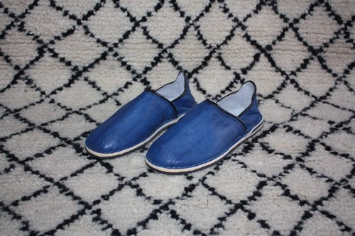 Babouches cuir bleu avec - cuir,
