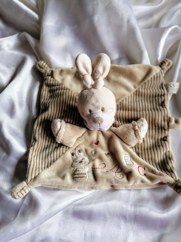 Doudou lapin blanc gris - doudou, blanc,