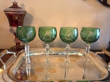 A Set of 4 Beautiful VAL ST LAMBERT BERNCASTEL GREEN HOCK Glass 6 7/8"
