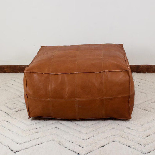 Genuine leather pouf ottoman - genuine,