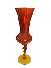Grand Vase en Verre jaune orange pied torsade verrerie vintage verre deco