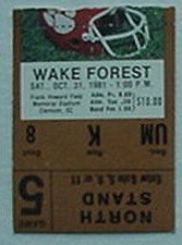 1981 CLEMSON vs WAKE FB RECORD SETTING TICKET STUB (NATIONAL CHAMPIONSHIP SEASON