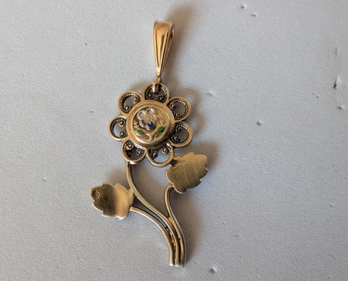 Ancien pendentif fleur pensée - pendentif,