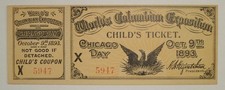 1893 World's Columbian Expo Child's Ticket Complete with Stub Crisp Uncirculated