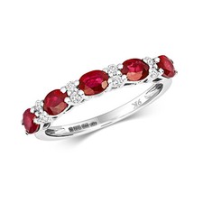 Bague Femme Or Blanc 9 k/carat et Diamant 0.10 Carat avec Rubis