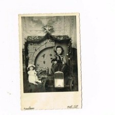 Postcard photo pedal car doll