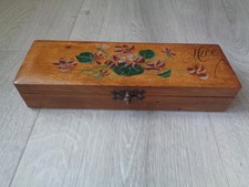 ANCIEN PLUMIER EN BOIS D'OLIVIER SOUVENIR DE NICE DECOR FLEURS