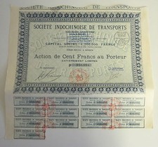 Action ancienne société indochinoise de transport action de cent francs 1928