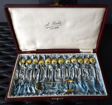 +SUITE 12 TEASPOONS SUGAR TONG, MINIARDISE SILVER VERMEIL Napoleon 3