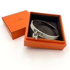 Auth Hermes Kelly Bangle SV Leather Light Green W/Box BA090519