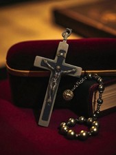 Vintage Antique Catholic Hanging Cross, Religious Object Used Retro