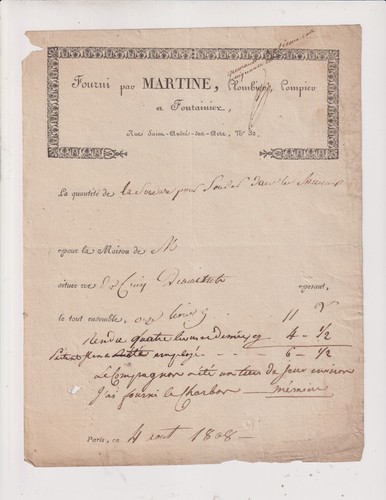 Aout 1808 facture paris - facture.,