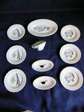 RARE ÉLÉMENTS DINETTE ANCIENNE FAÏENCE HBCM - DÉCOR AU POCHOIR - ANIMAUX DIVERS