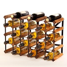 Cranville Vin Rack Rangement 30 Bouteille Chêne Teinture Bois/Métal Noir