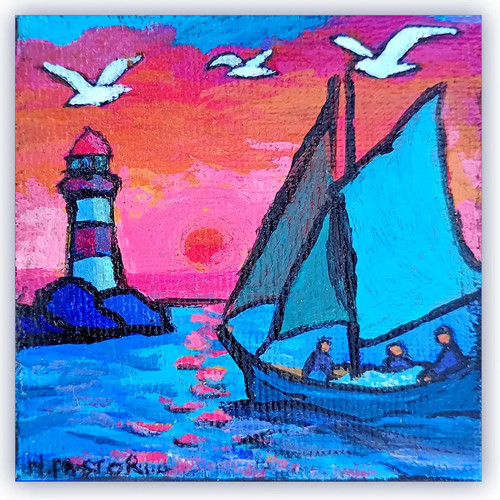 Tableau bateau pêche - tableau, au