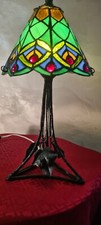 lampe ancienne fer forgé abat jour verre style tiffany 40x20 elec ok