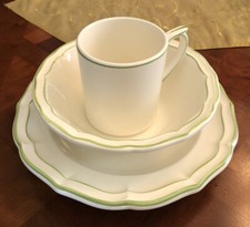 Faiencerie de Gien FILETS VERT GREEN 3 Piece Set, Canape Plate, Bowl, Cup France