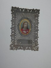 Tres petite image pieuse canivet dentelle grise argentée, jesus christ