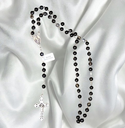 Chapelet grains agate noire - noire, et
