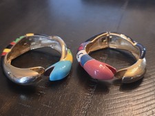 Pair Vintage Niki de Saint Phalle Gold Enamel Double Snake  Bangle Bracelets