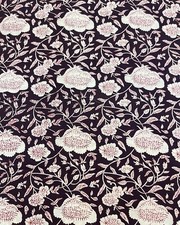 Tissu 4 yards coton indien imprimé floral fait main Jaipuri couleur noire douce
