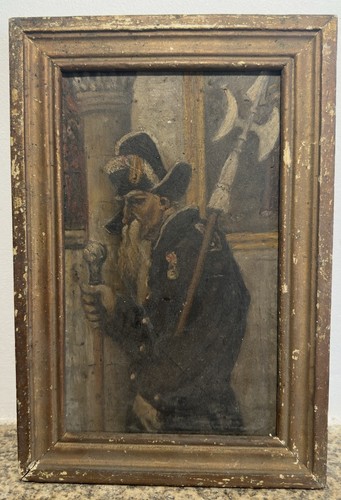 Huile ancienne portrait garde