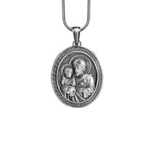 Collier Saint Joseph pendentif en argent sterling oxydé cadeau catholique pou...