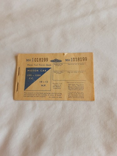 Vintage motor car fuel - motor, ration