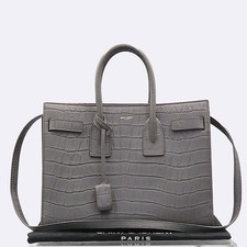 YSL 355153 Crocodile Pattern Grey Leather Classic Small Sac de Jour Tote + Shoul