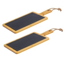 Lot de 2 Planches de Service rectangulaires en Bambou et Ardoise Naturelle av...