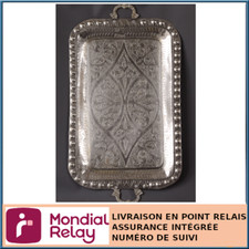 GRAND PLAT DE SERVICE RECTANGULAIRE EN MÉTAL - ARTISANAT MAROCAIN