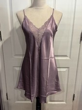 Women Lingerie Satin Nightgown Slip VNeck Purple Thin & Soft Sz L 30"Lx16"W