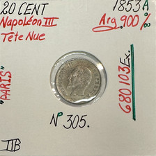 20 CENTIMES NAPOLEON III - 1853A - Pièce de monnaie en Argent // TTB