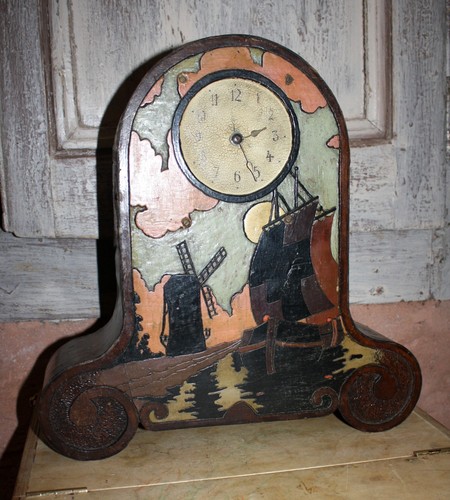 Ancienne pendule horloge bois - horloge,