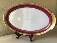 ANCIENNE FABRIQUE ROYALE LIMOGES ANCIEN PLAT OVALE ROUGE ET OR