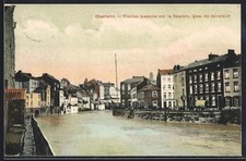 CPA Charleroi, Vieille maisons sur la Sambre, Quai du déversoir 1907 
