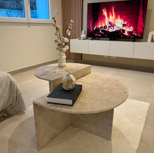 Table basse travertin demi