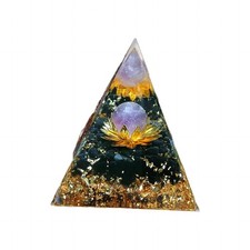 Orgonite lotus améthyste/obsidienne noire base 6 cm h : 6,5 cm /104 g avec boite