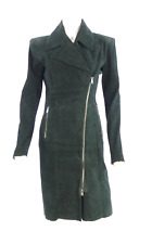 Jitrois Dress Coat Suede Green Lamb Leather Zip Front Jean Claude Jitrois FR 40