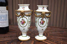 PAIR vintage french porcelain vases ram head guirlande