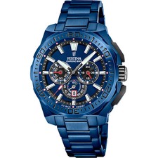 Montre Festina Chrono Bike F207291 en acier inoxydable, cadran bleu, 45,5 mm