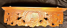 Demilune Relief Carved Flowers Stained Wood Shelf With Brackets