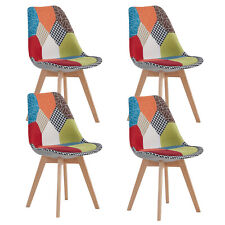 Lot de 4 chaises de cuisine en bois rétro Tulip rembourré Patchwork Multicolore