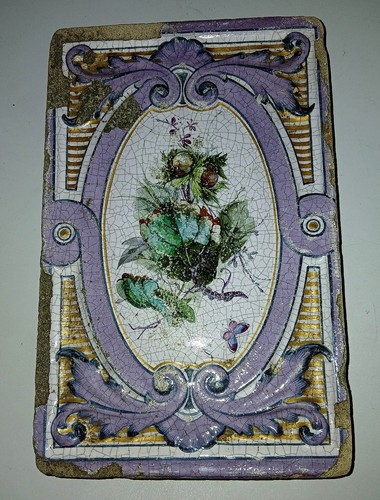 Ancienne peinture sur - , tuile